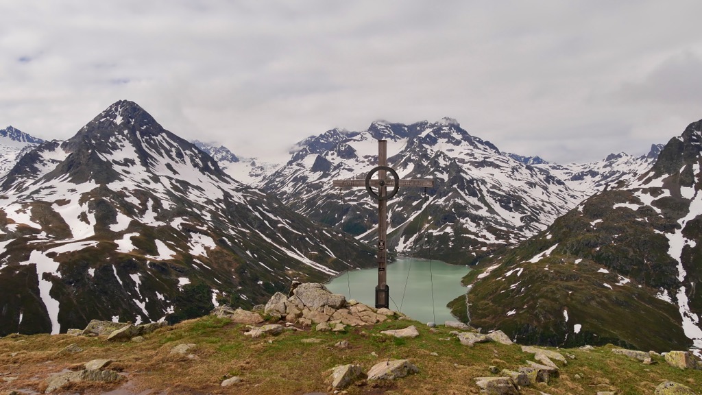 The summit cross atop Bielerspitze. Silvretta Alps
