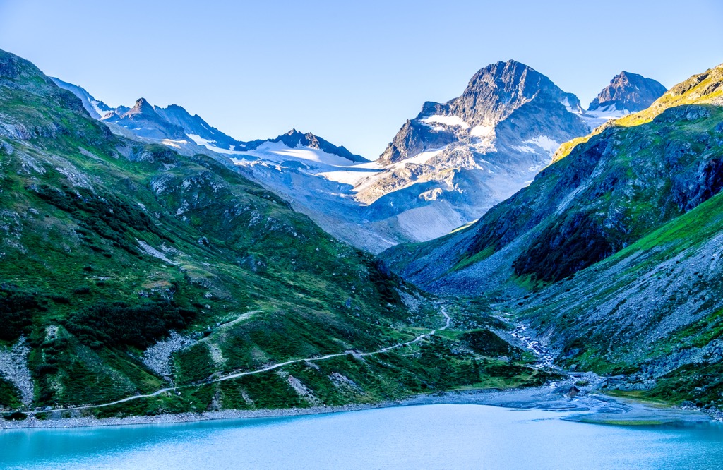 The view from the Silvretta Stausee. Silvretta Alps