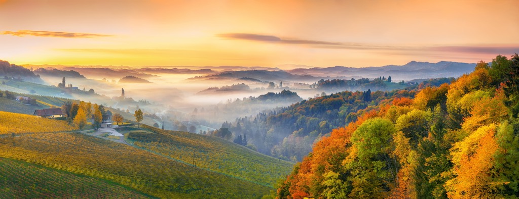 Fall foliage in the hills of southern Styria, Austria’s wine country. Styria