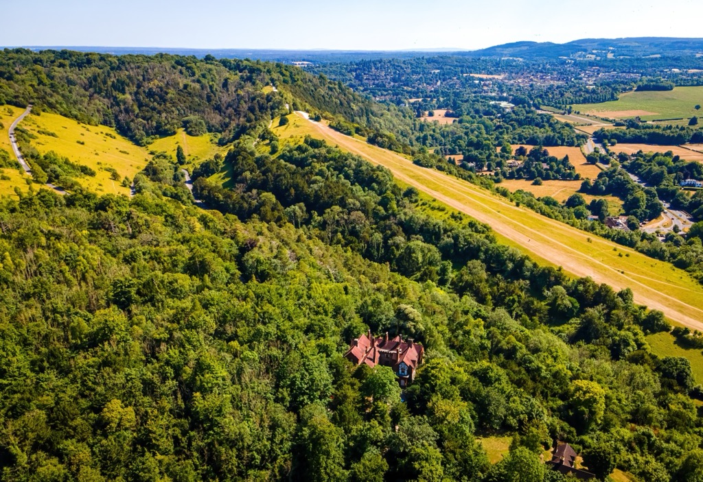 An aerial view of Box Hill. Surrey