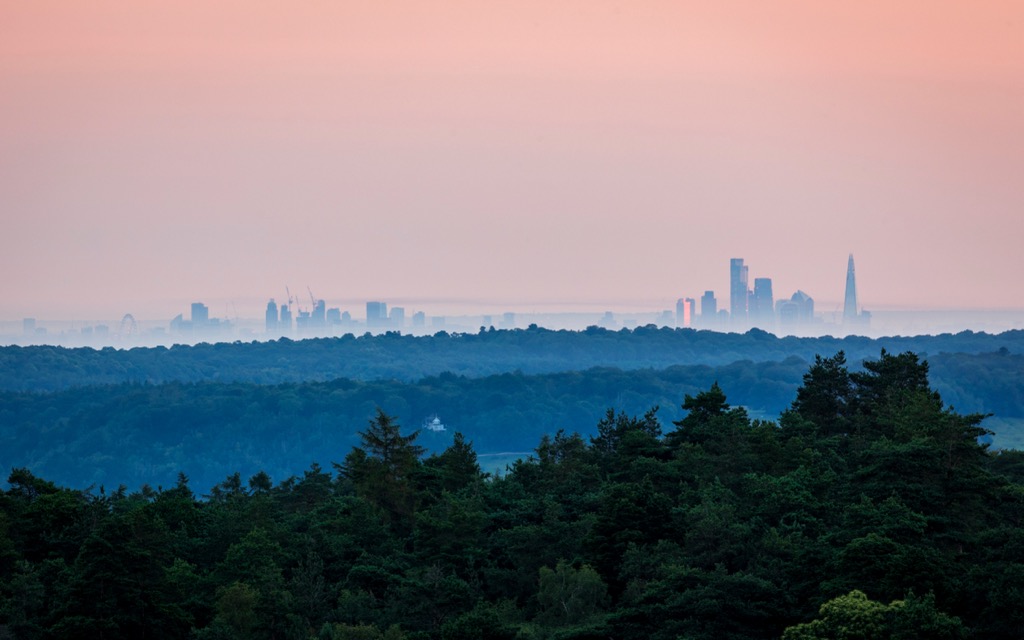 Distant view of London from Leith Hill. Surrey