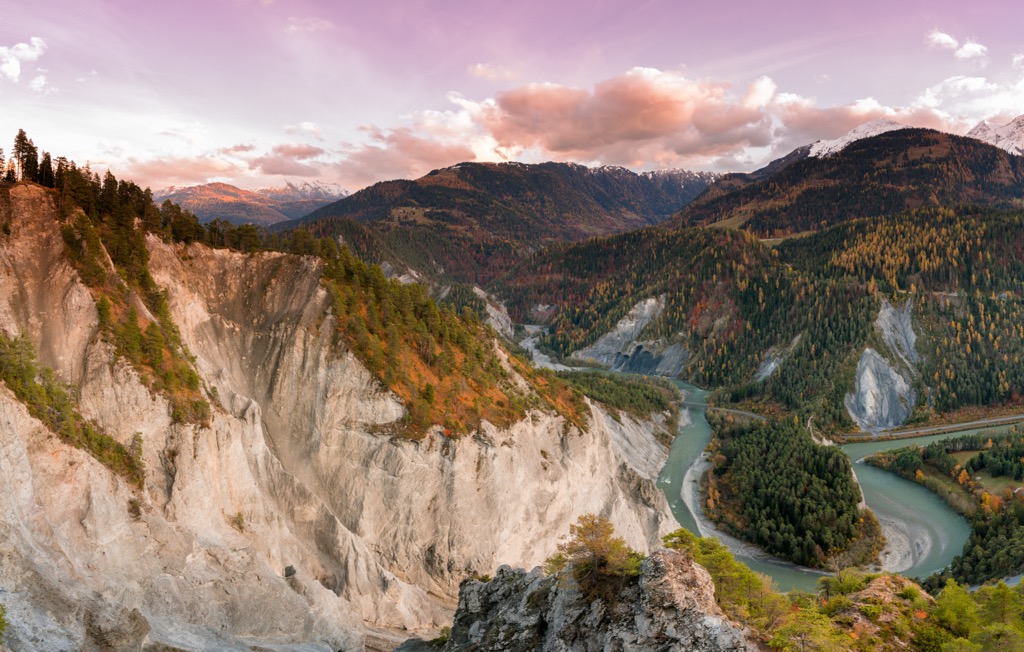The Ruinaulta Gorge in the Rhine Valley of Switzerland. Surselva