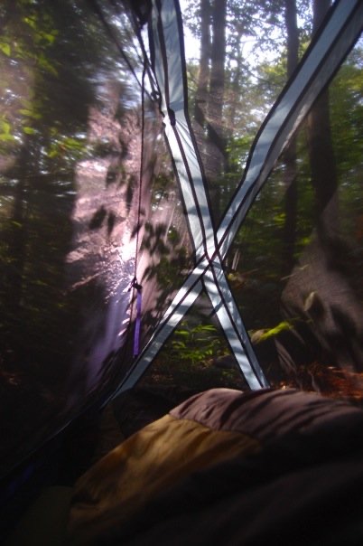 Morning light filtering through the tent