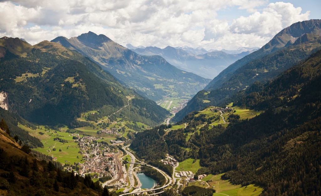 Val Leventina, one of the Ticino Alps’s central valleys. Ticino Alps