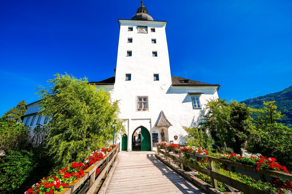 The Ort Castle on Lake Traunsee, the more developed of the two large lakes in the Totes Gebirge. Totes Gebirge
