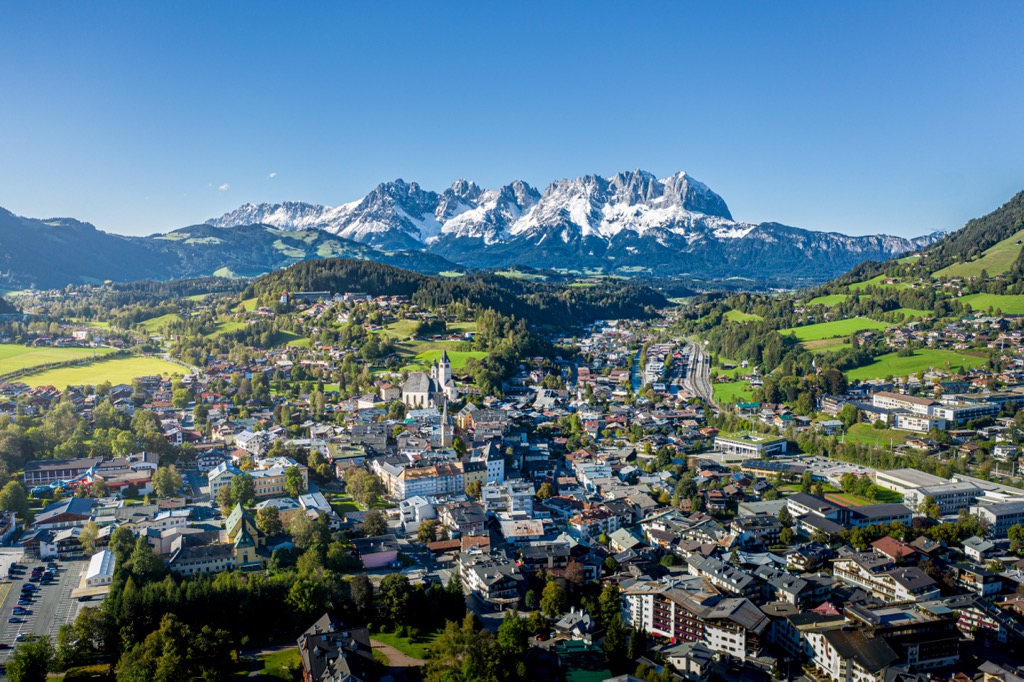 Bird’s-eye view of Kitzbühel. Tyrol Schistose Alps