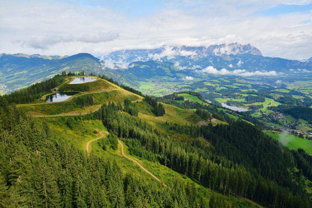The view from atop the Hahnenkamm in summer. Tyrol Schistose Alps