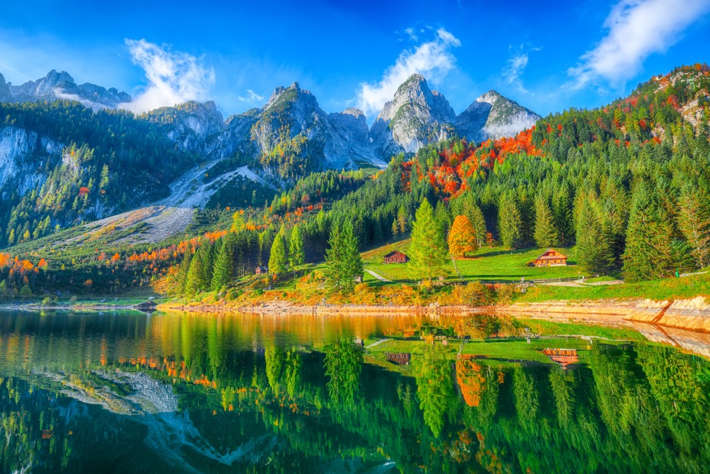 Dachstein, viewed from Gosausee Lake in Upper Austria. Upper Austria
