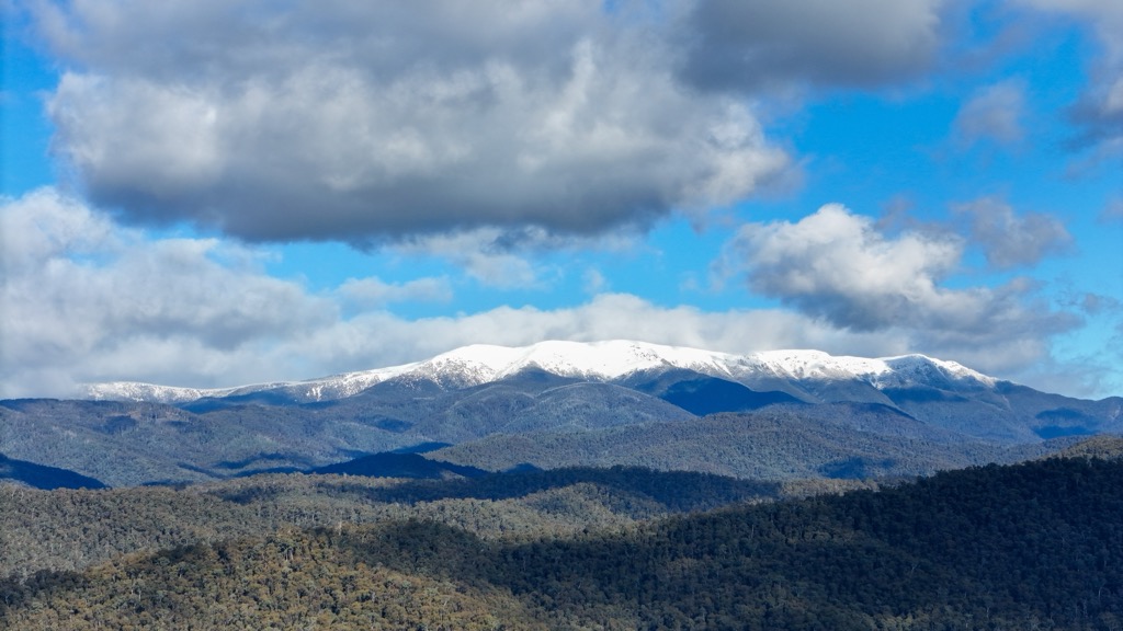 The snow-covered summit plateau of Mt. Bogong. Victoria Mountains