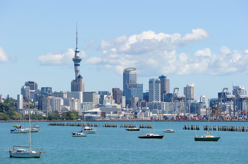 Auckland skyline and harbor, Wellington, New Zealand