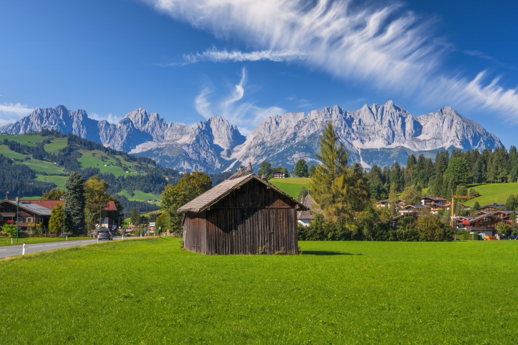 The Wilder Kaiser in summer from the village of Reith bei Kitzbühel. Wilder Kaiser