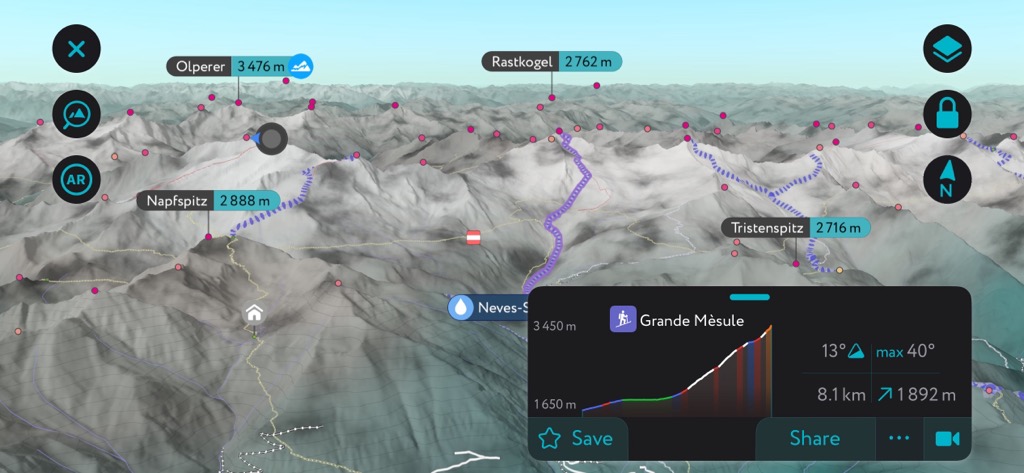 A generation showing ski tours in the Zillertal Alps. Zillertal Alps