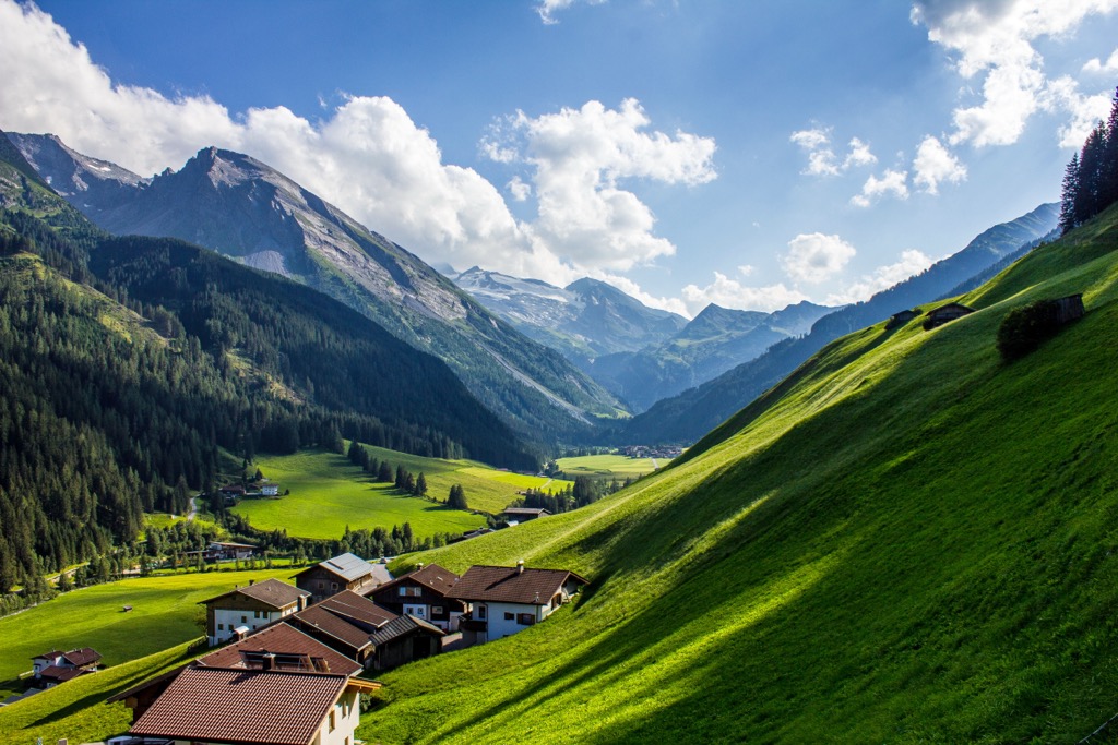 The Tux Valley with the Hintertux Glacier in the backdrop. Zillertal Alps