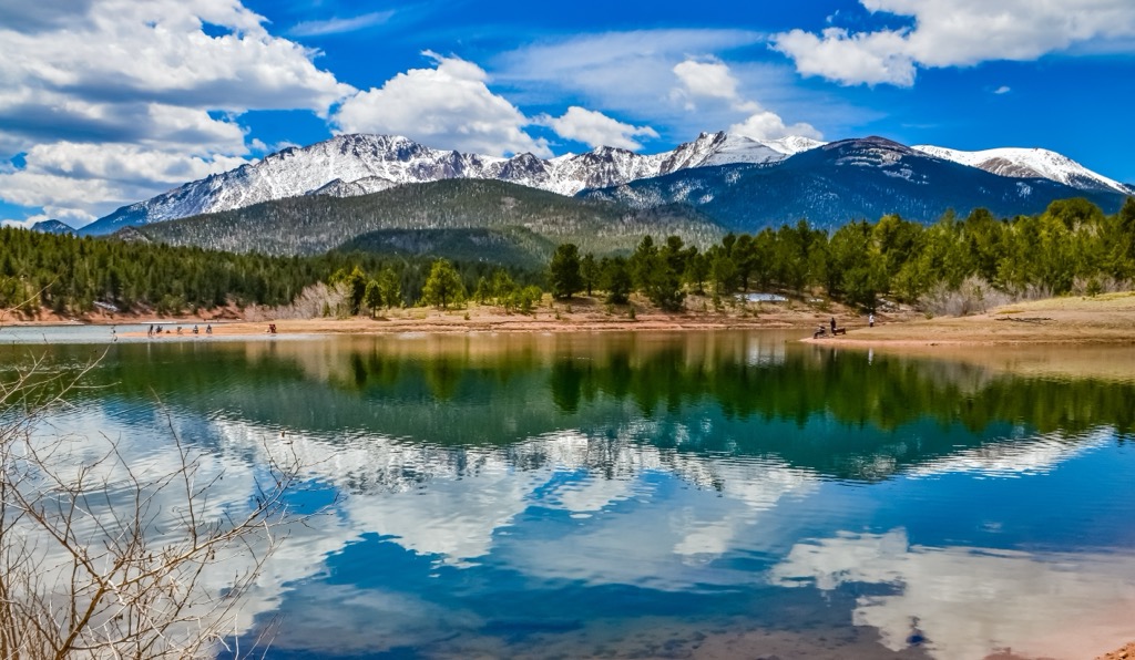 A thunderstorm over Colorado Springs and Pikes Peak at the foot of the Rocky Mountains