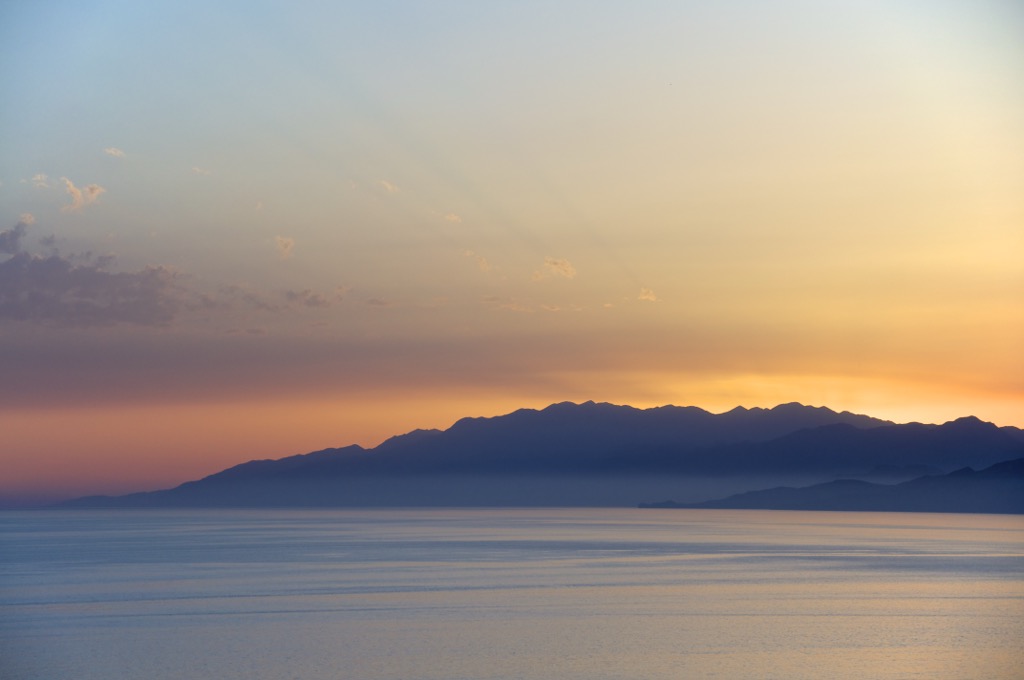 Sunset over the Lefka Ori seen from the Libyan Sea