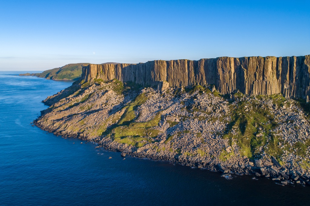 The basalt sea cliffs of Fair Head above the North Atlantic, Northern Ireland