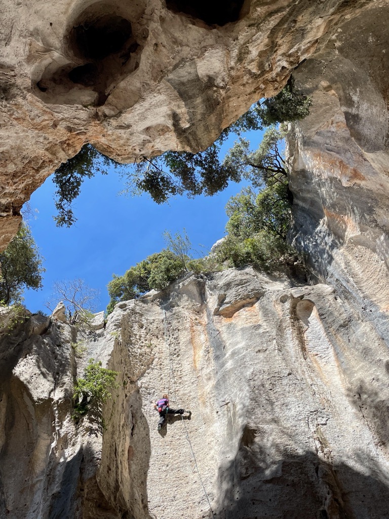 Limestone sport climbing at Finale Ligure on the Ligurian coast, Italy