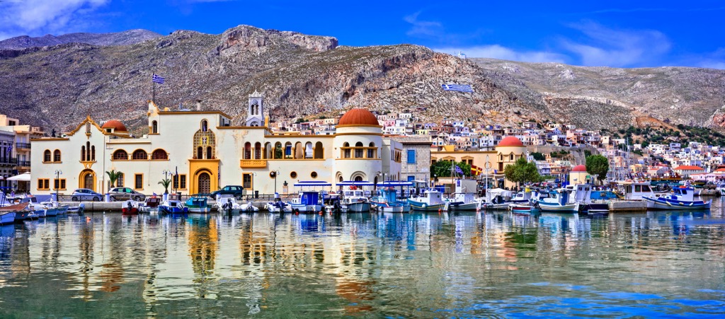 Sea-cliff limestone climbing on the island of Kalymnos, Greece