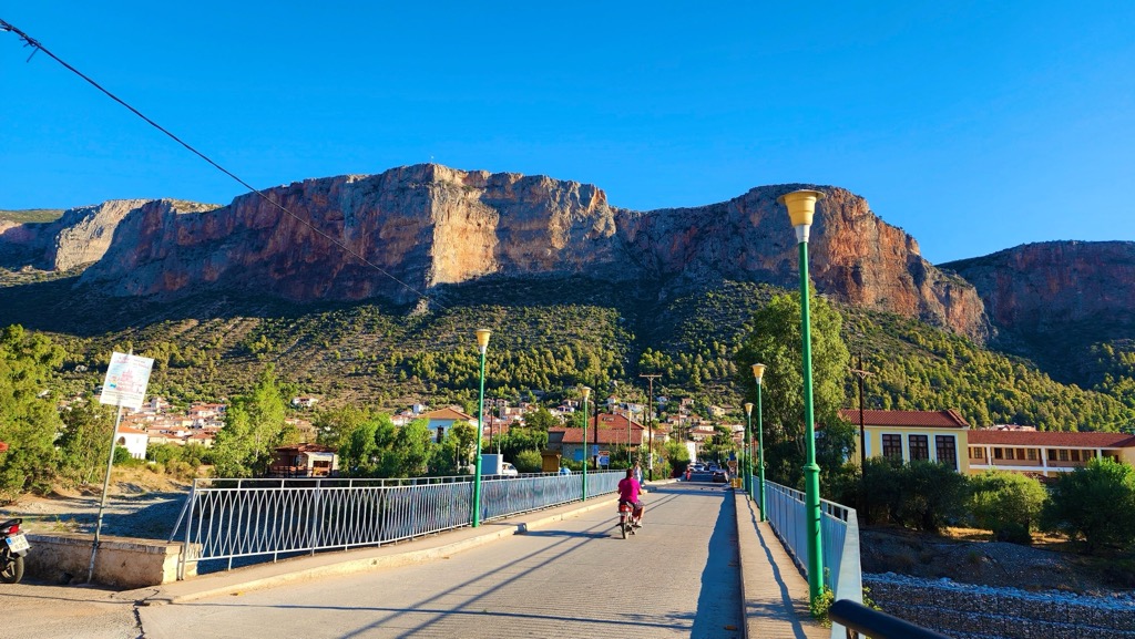 The limestone cliffs rising above the town of Leonidio, Greece