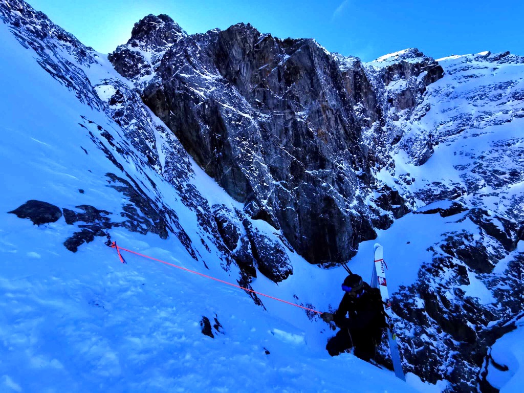 The Secrets to Finding the Best Snow Off-Piste. If you really want to avoid crowds, use a rope on your ski descents. Photo: Sergei Poljak
