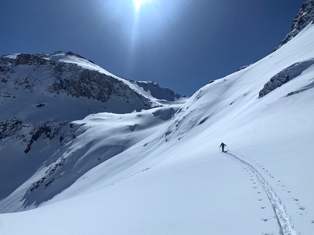 The Secrets to Finding the Best Snow Off-Piste. Earning your turns, one step at a time. Photo: Sergei Poljak