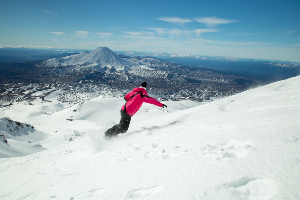 Snowboarding on Mount Ruapehu, Tongariro National Park, New Zealand