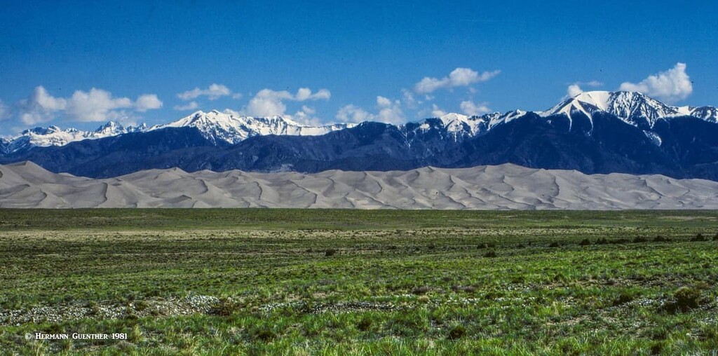 Great Sand Dunes and Sangre de Cristo Range (Crestone Group far left and Mount Herard right)