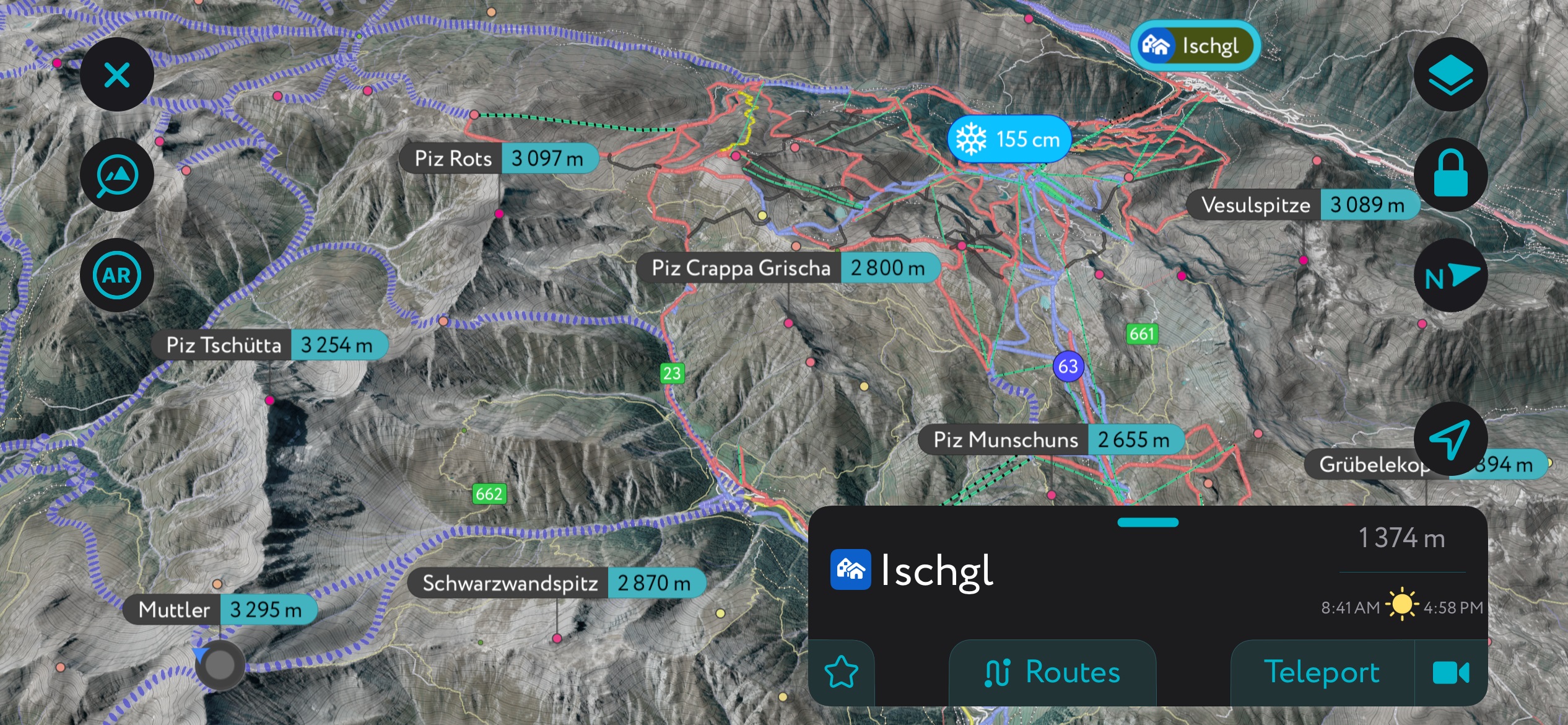 The Silvretta Arena on the PeakVisor mobile app.