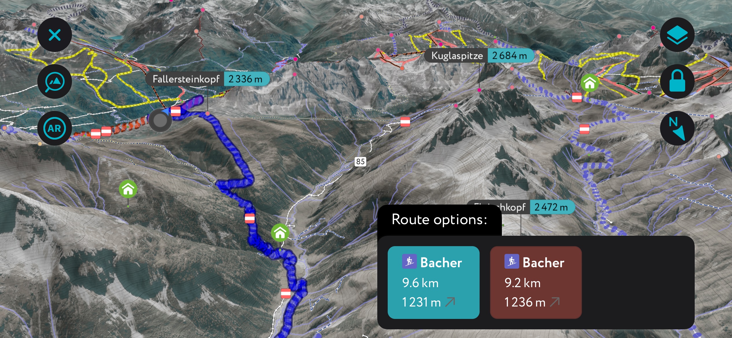 ski tours, PeakVisor mobile app. Ski Arlberg