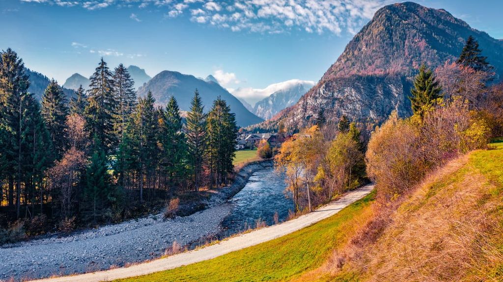 Triglav mountain range, Gozd Martuljek village road, Slovenia