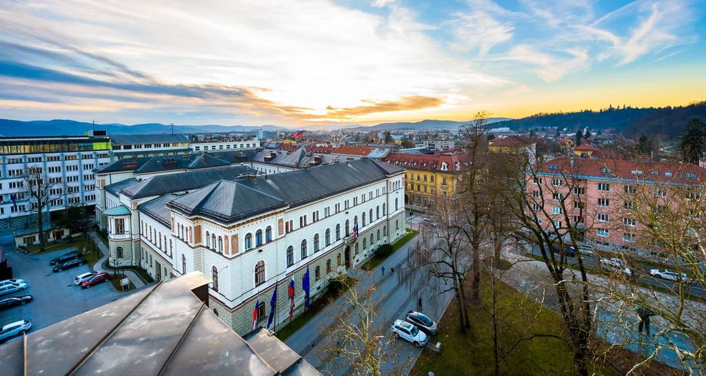 Ljubljana from Cankarjev dom with Presidential palace, Slovenia