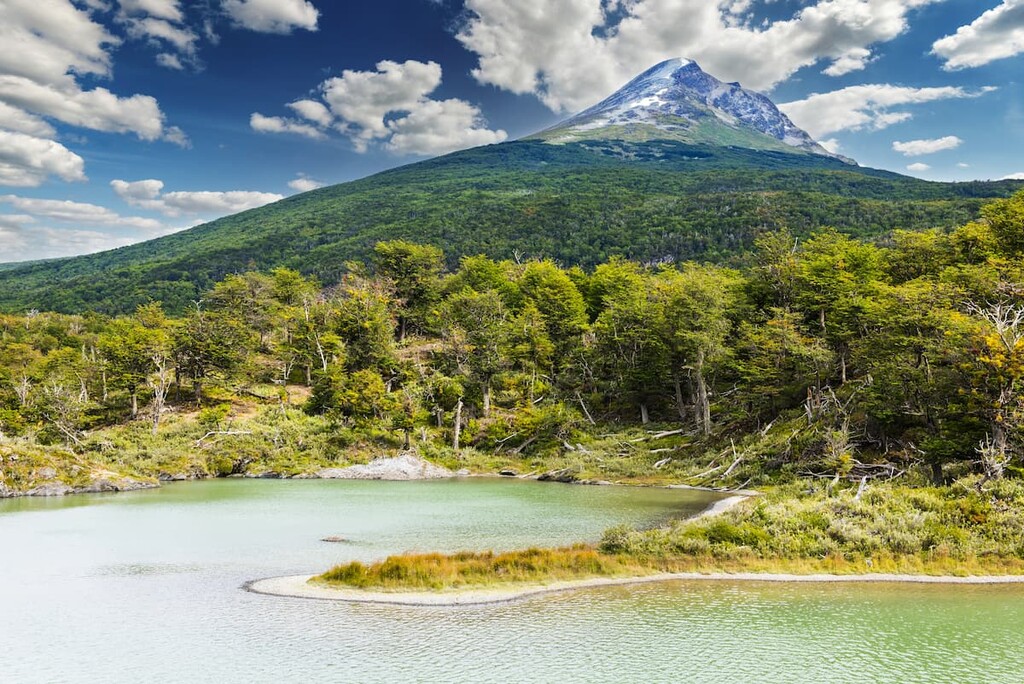 Cerro Guanaco mountain seen from the Black Laggon, Tierra del Fuego, Argentina