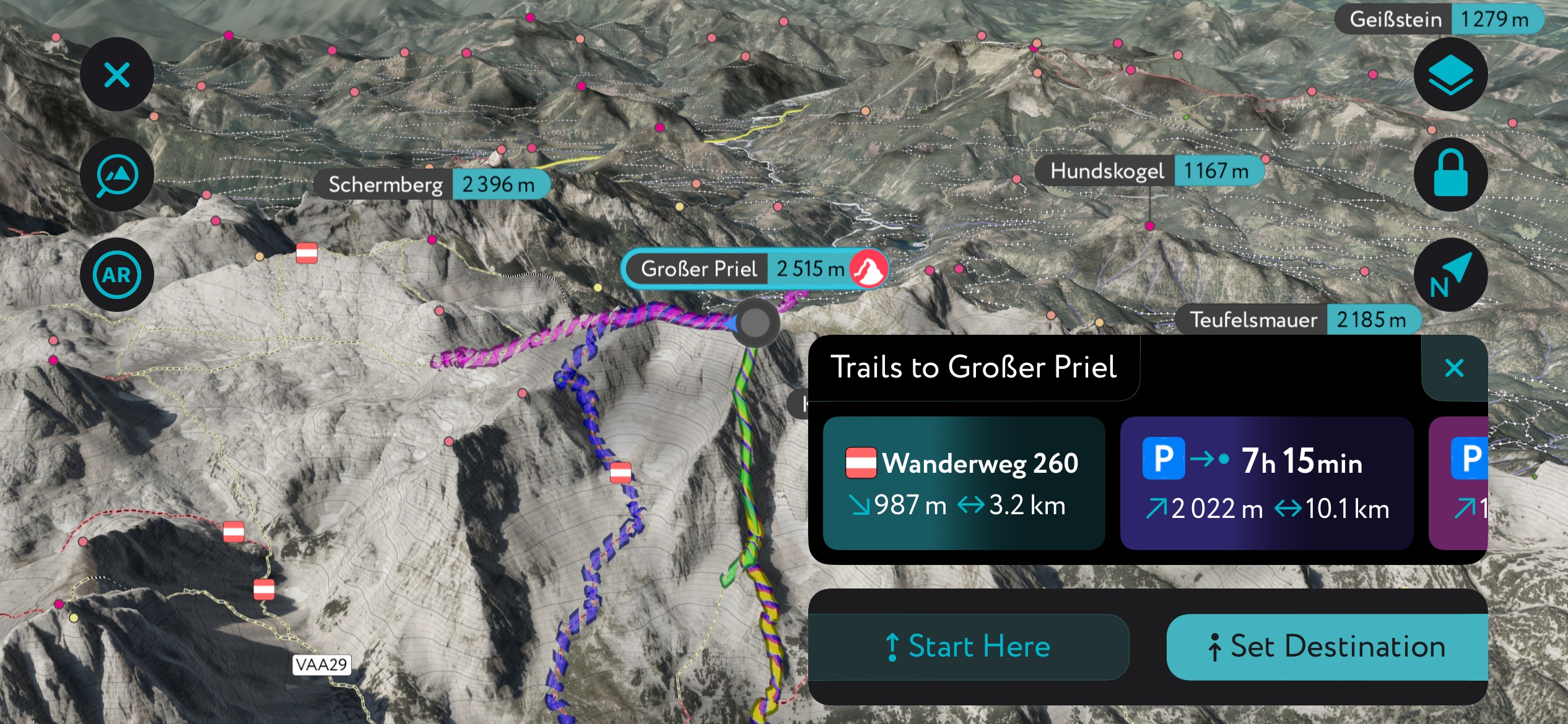 A generation of local hiking routes in the Totes Gebirge using PeakVisor’s mobile app. Totes Gebirge