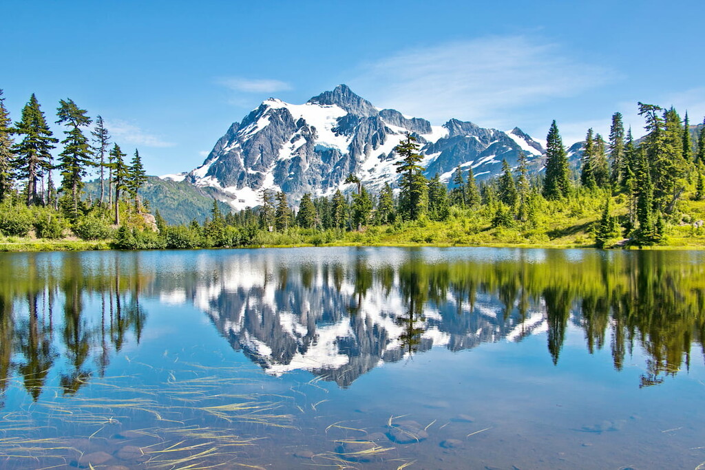 Mt. Shuksan view from Picture Lake at Mt. Baker-Snoqualmie National Forest
