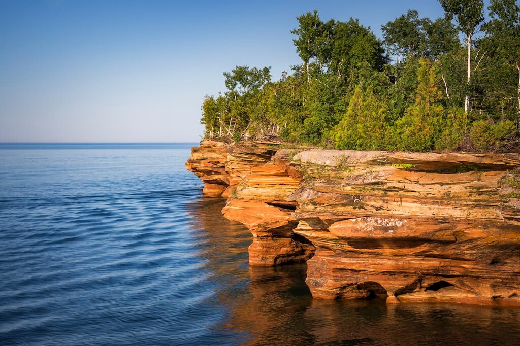 Beautiful Sea Caves on Devil's Island in the Apostle Islands National Lakeshore, Lake Superior, Wisconsin