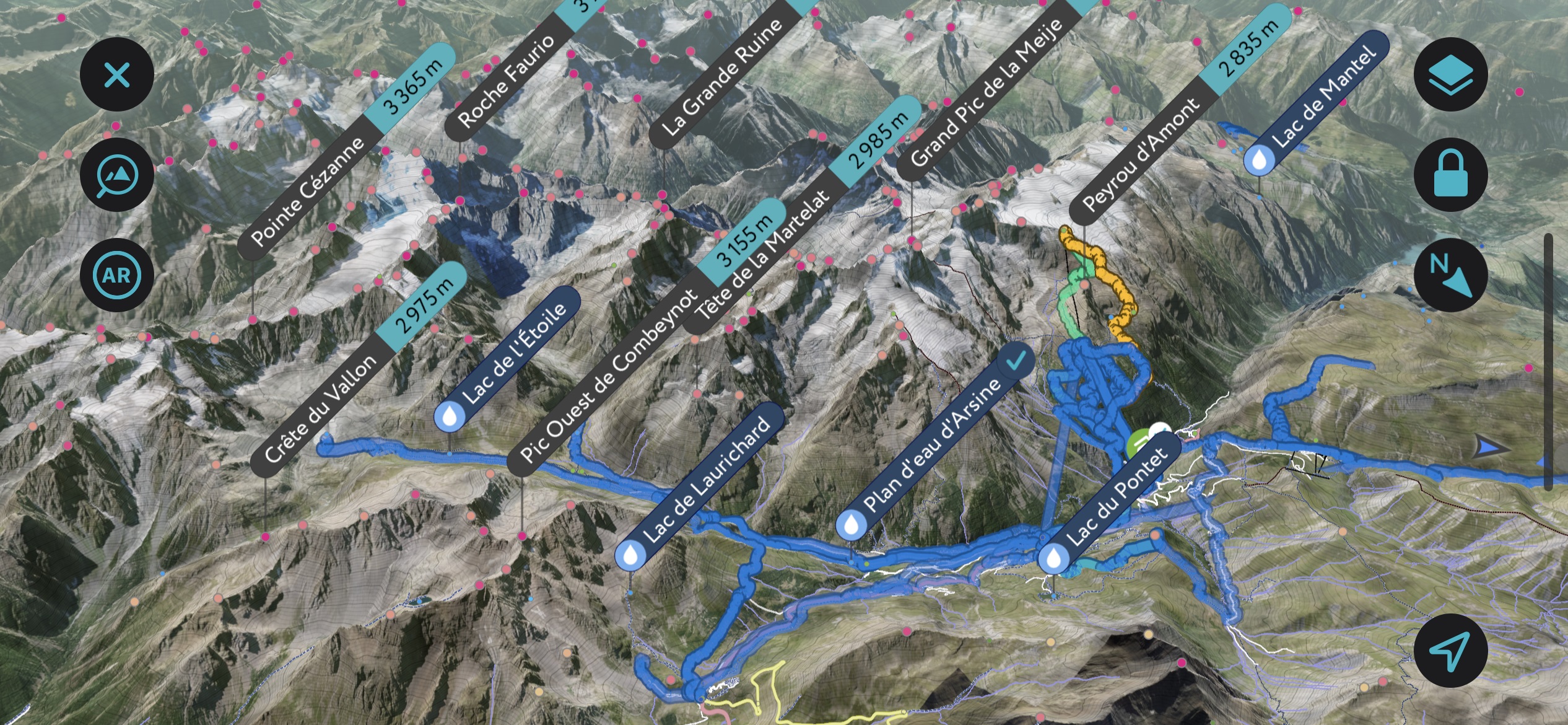 A generation of La Grave, France, using PeakVisor’s mobile app. 