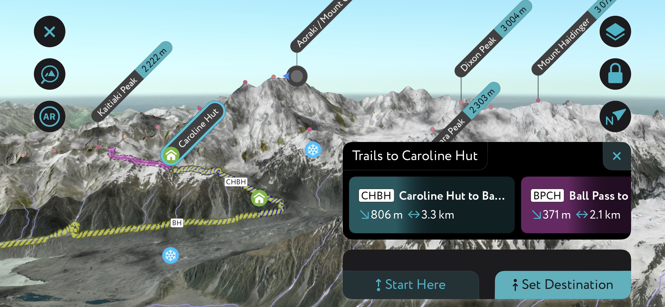 Best hiking. The Caroline Hut and Aoraki/Mt. Cook using PeakVisor