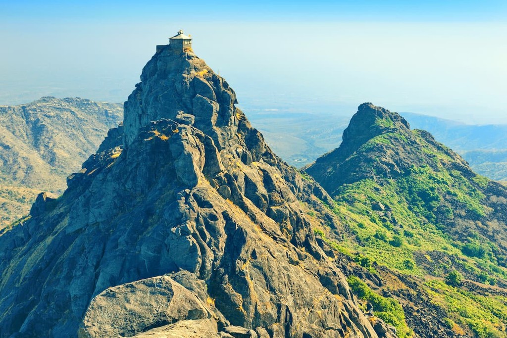 Hindu temple of Lord Dattatreya on top of Guru Dattatreya peak. Girnar Hill, Junagadh, Gujara