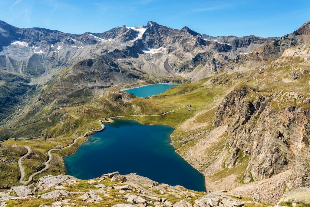 Lago Agnel and Lago Serru in the Gran Paradiso National Park , Italy