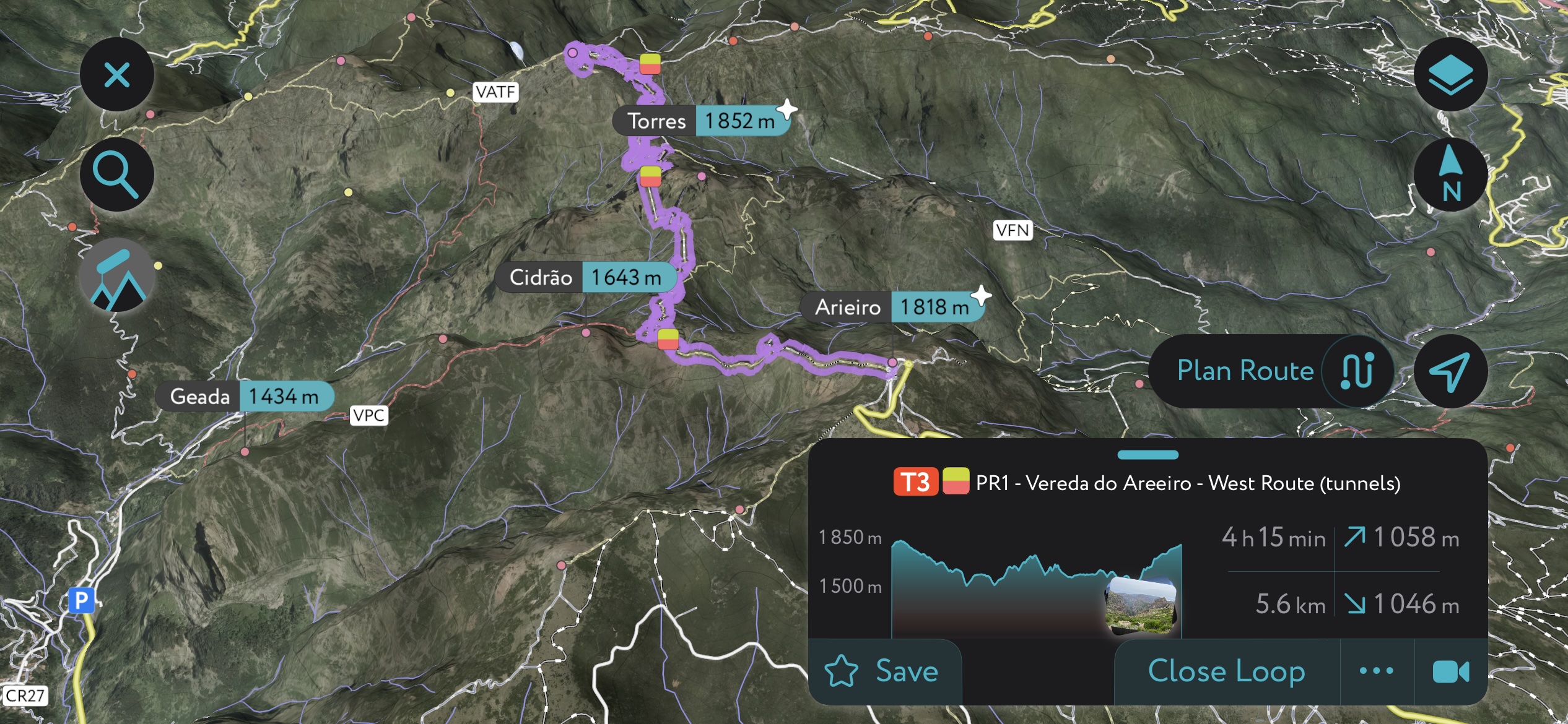 The Arieiro-to-Pico Ruivo Traverse on the PeakVisor mobile app