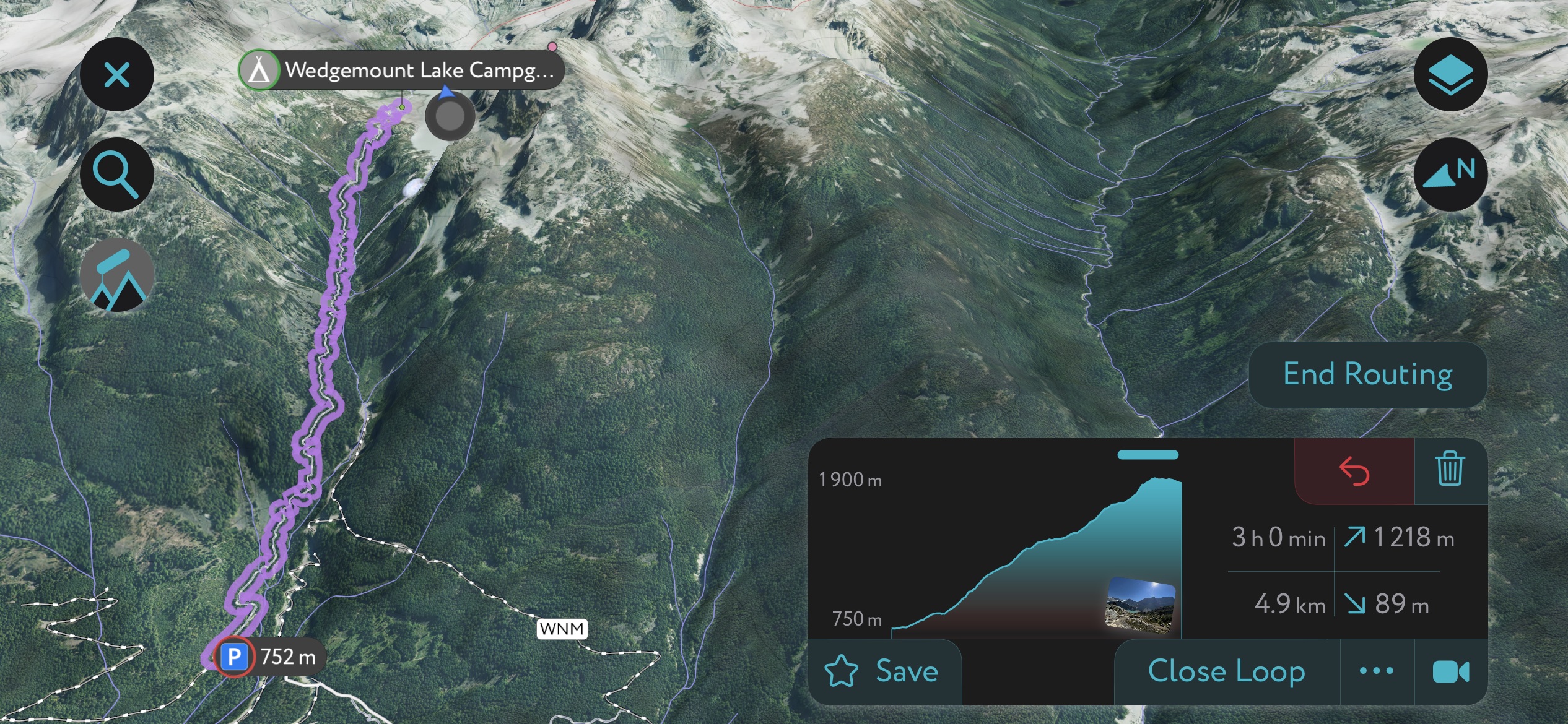 The Wedgemont Lake Trail on our mobile app. Wedgemount Lake